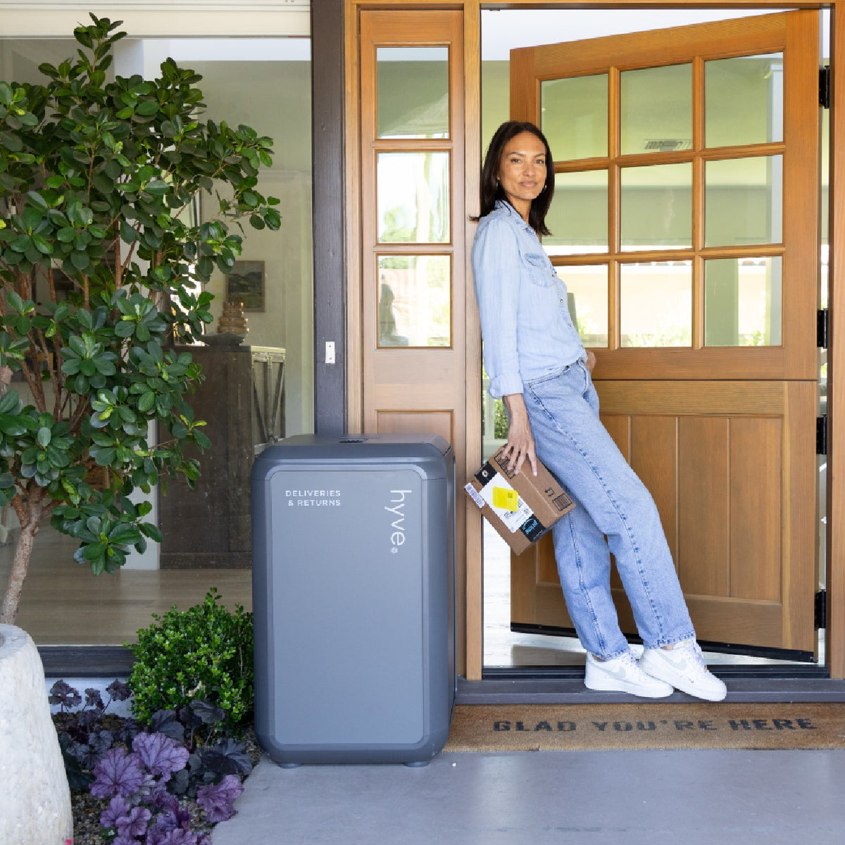 hyve Smart Package Locker – Weather Resistant Package Box for Outside, Secure Delivery + Returns Pickup